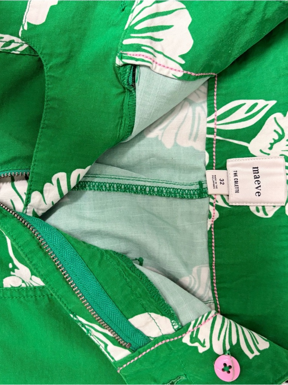 Maeve Emerald Green Floral Wide-Leg Pants with White Print - Picture 8 of 9